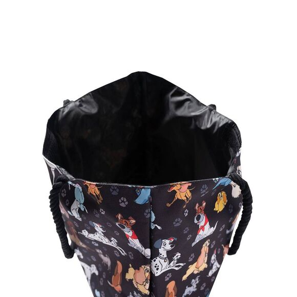New Disney Dogs Travel Rope Tote Bag Carry-On Paw Prints 101 Dalmatians Black - Picture 7 of 7